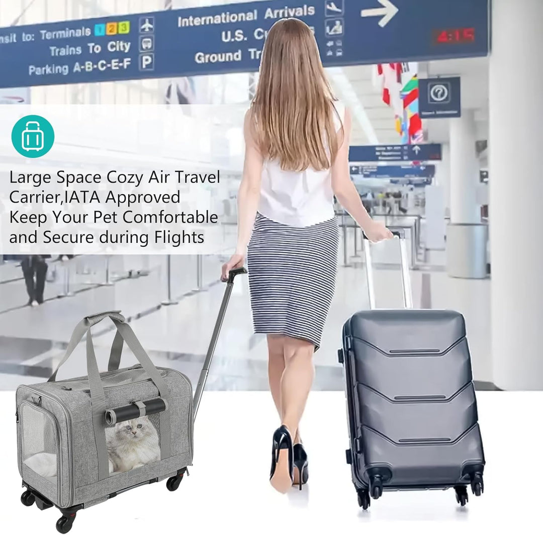 Grosser Katzentransportbox mit Rollen Trolley,Katzentasche Transporttasche für Flugzeug Transportbox
