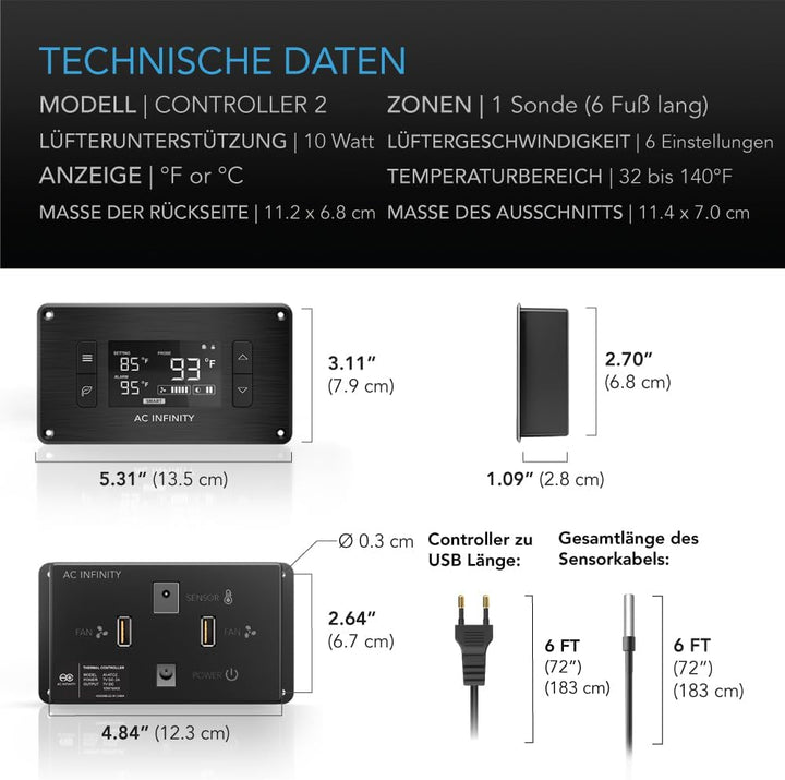 AC Infinity airplate T3, leise Kühlung Fan System mit Thermostat Kontrolle, für Home Theater AV Schr