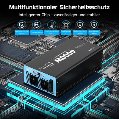 OLTEANP 4000W Wechselrichter Reiner Sinus 24V auf 230V KFZ Spannungswandler mit LCD-Bildschirm-Fernb
