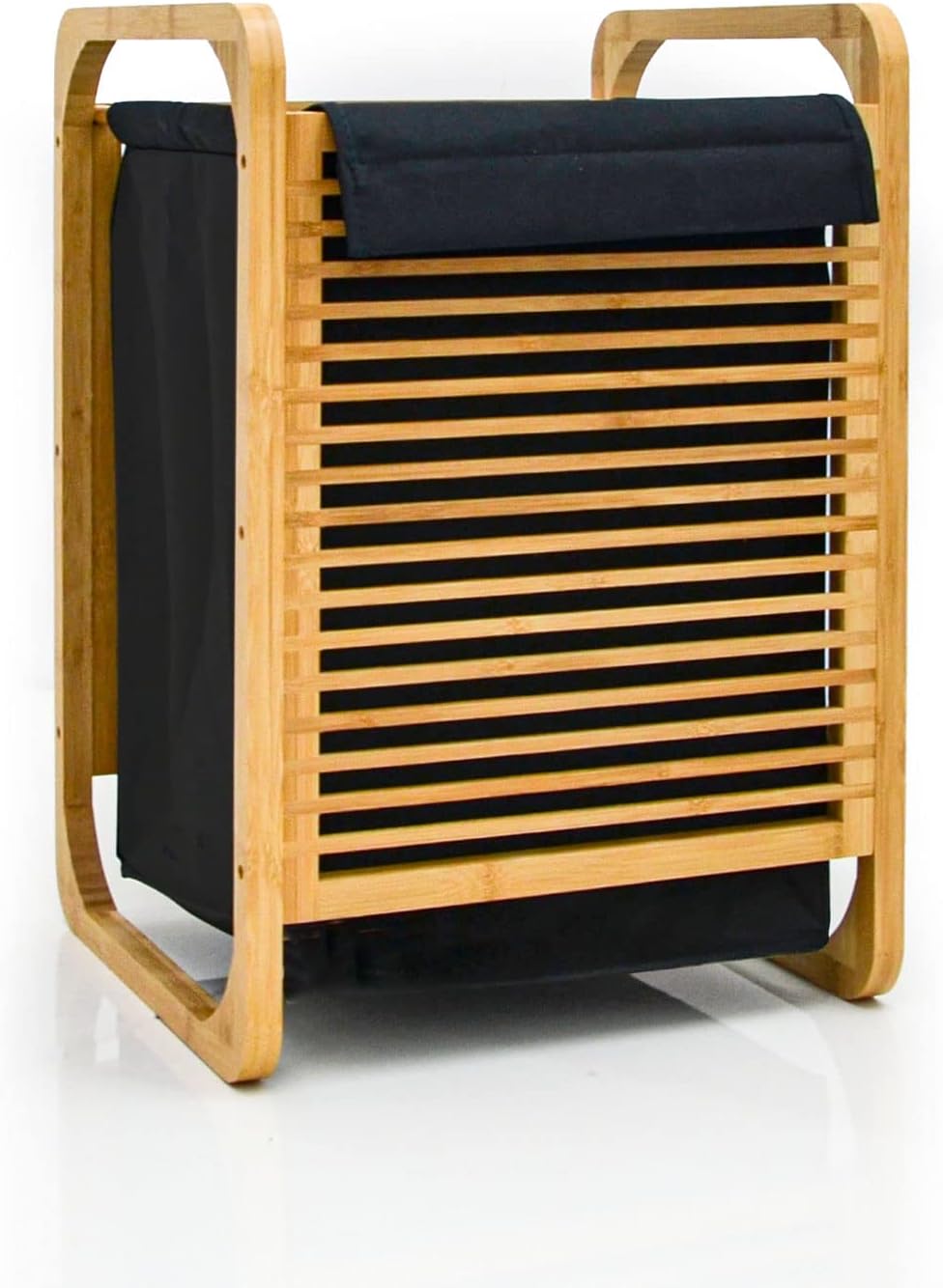 DuneDesign 50 Liter Wäschekorb Bambus mit Deckel - 40x36x57 Bambus Wäschesammler mit Wäschesack - Wä