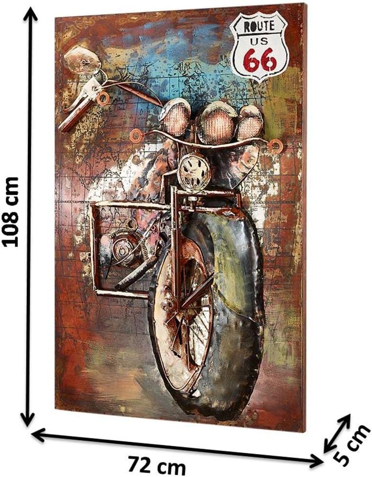 Kobolo Wandbild Wanddeko Metallbild 3D-Bild - Route66 Motorrad - 72x108 cm
