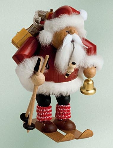 KWO Olbernhau 21692 Räuchermännchen Weihnachtsmann auf Skier, 20 cm