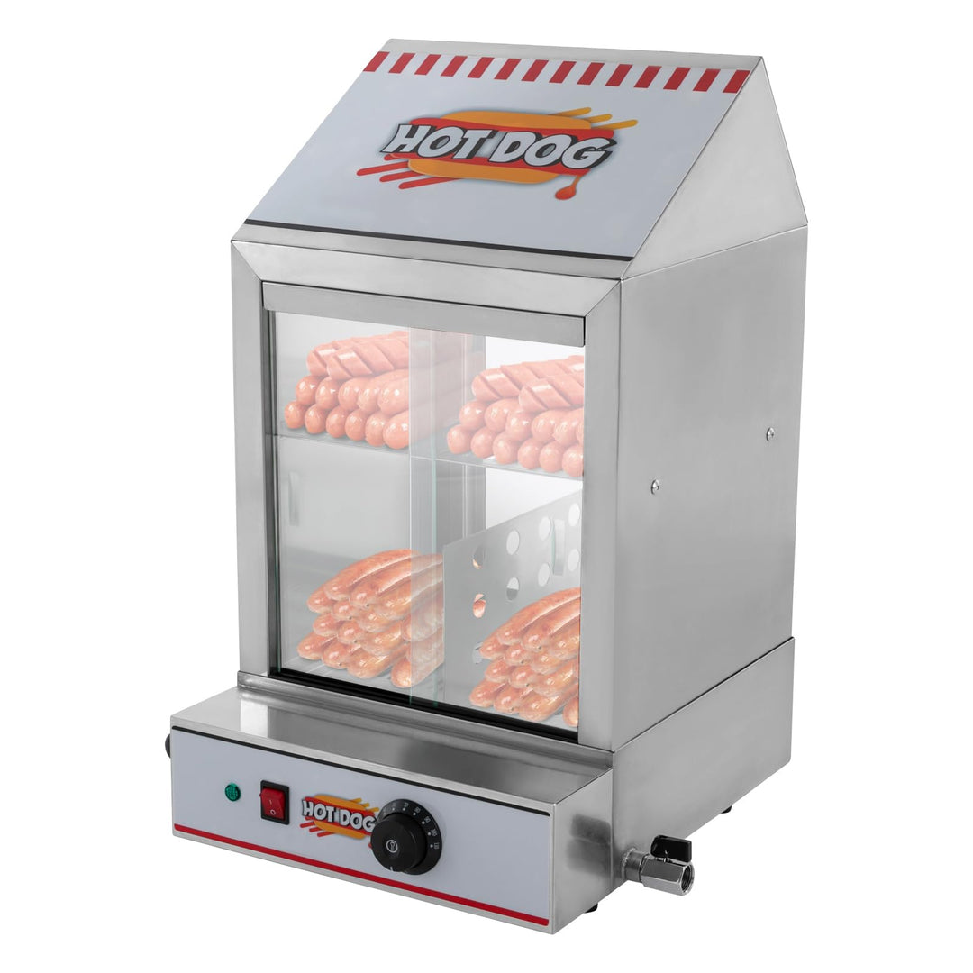Hot Dog Dampfgarer, 40L 2-stufiger Hot Dog Hütten-Dampfgarer mit Servierzange und Ablassventil, für