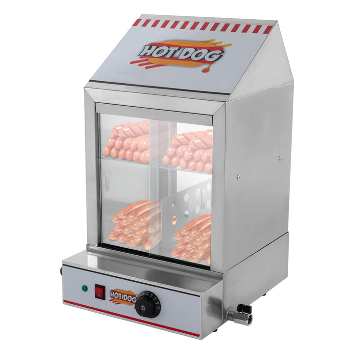Hot Dog Dampfgarer, 40L 2-stufiger Hot Dog Hütten-Dampfgarer mit Servierzange und Ablassventil, für