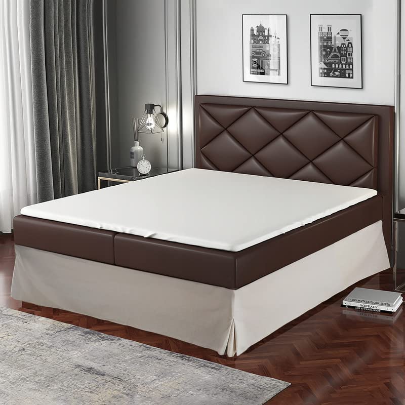 Betthusse 200x200 Beige – 4 Rüschen von 30 cm für Bett 200 x 200 cm – Bettüberwurf 200 x 200 cm – La