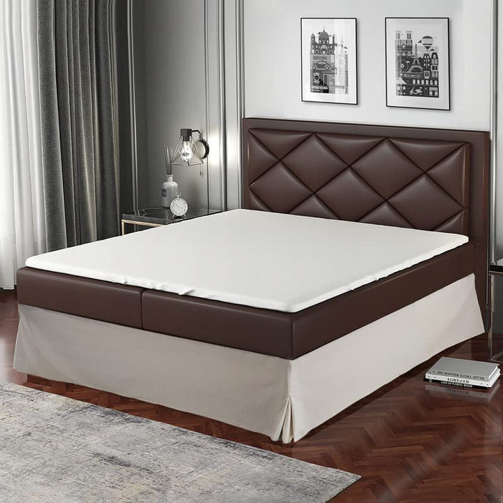 Betthusse 200x200 Beige – 4 Rüschen von 30 cm für Bett 200 x 200 cm – Bettüberwurf 200 x 200 cm – La
