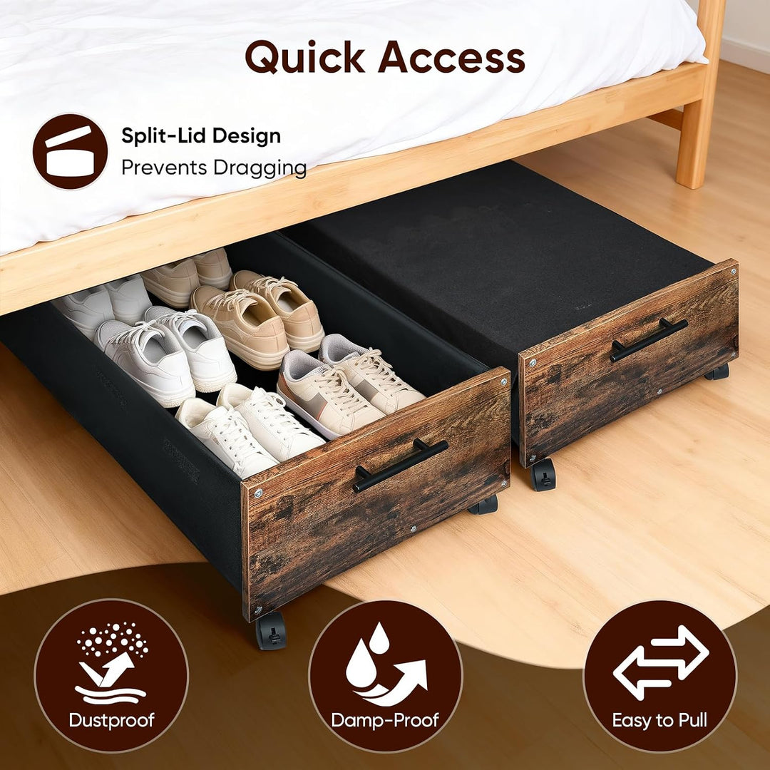 Unterbett Aufbewahrungsbox mit Rollen, 2 Stück Kommode 70L | 75×42×27,5cm | 60kg Belastbar | 8 Räder