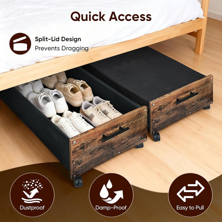 Unterbett Aufbewahrungsbox mit Rollen, 2 Stück Kommode 70L | 75×42×27,5cm | 60kg Belastbar | 8 Räder