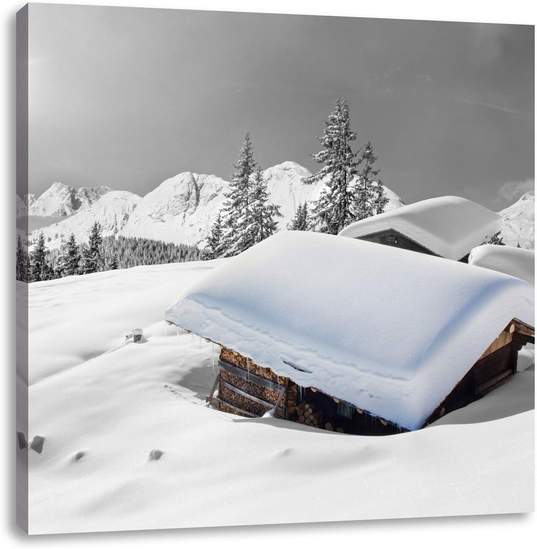 Pixxprint Berghütten in den Alpen als Leinwandbild/Grösse: 70x70 cm/Wandbild/Kunstdruck/fertig bespa