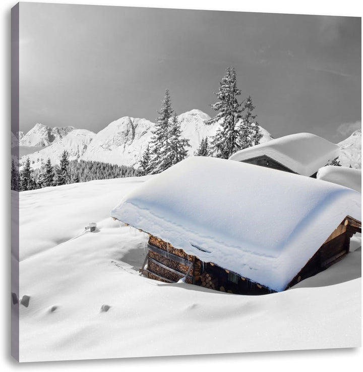 Pixxprint Berghütten in den Alpen als Leinwandbild/Grösse: 70x70 cm/Wandbild/Kunstdruck/fertig bespa
