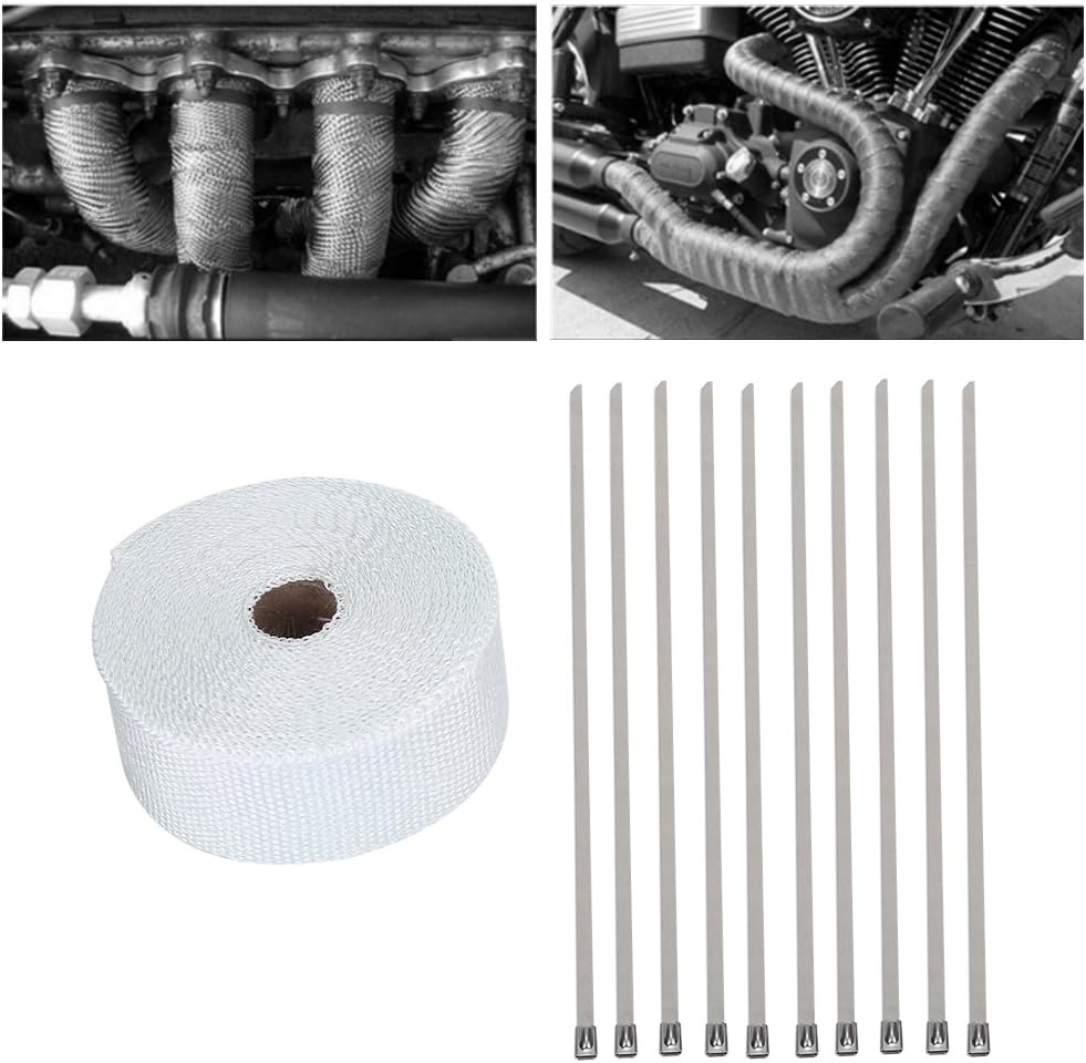 KIMISS Auspuff Wrap, 10 M Wrap weiss Verpackungsband für Auspuffrohr Auspuff Wrap Wärmeisolierung fü