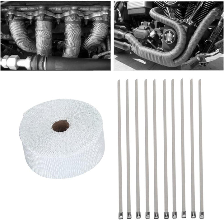 KIMISS Auspuff Wrap, 10 M Wrap weiss Verpackungsband für Auspuffrohr Auspuff Wrap Wärmeisolierung fü