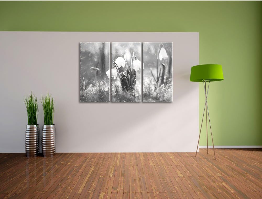 Pixxprint Schneeglöckchen als Leinwandbild/Grösse: 3 Teilig (120x80) cm/Wandbild/Kunstdruck/fertig b
