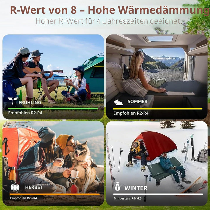Selbstaufblasende Camping-Schlafmatte aus Elastischer-Schaum - Polster mit eingebautem Kissen, ultra