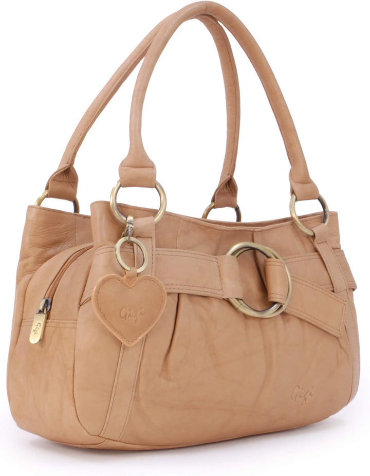 Gigi - Damen Leder Henkeltasche - Handtasche Klein/Mittelgross - mit Herz Schlüsselring - Othello 44