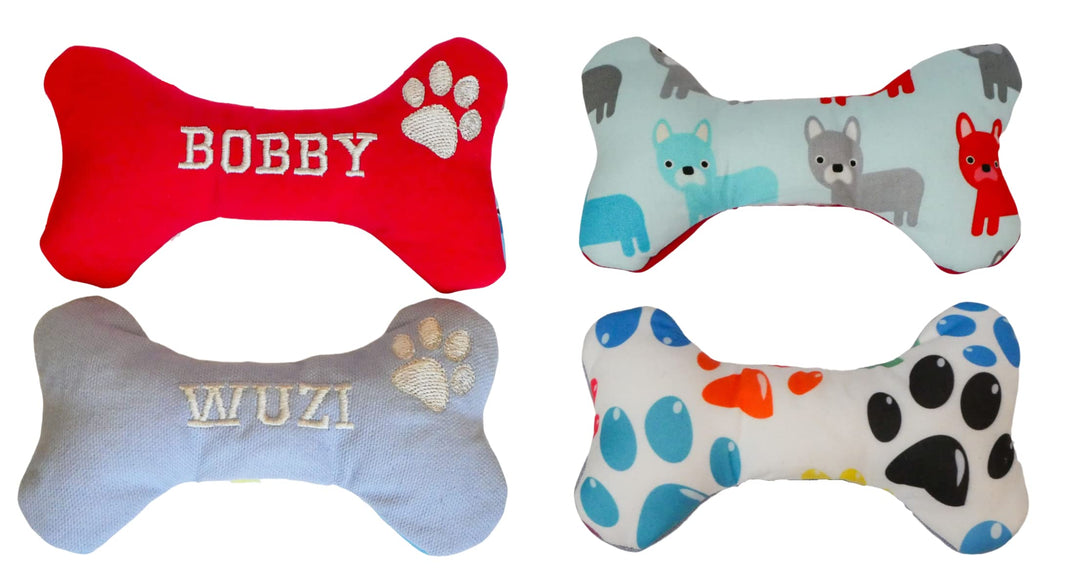 Handmade Welpen Hunde Spielzeug Hundespielzeug Quitscher Knochen Pfote mit Name bestickt personalisi