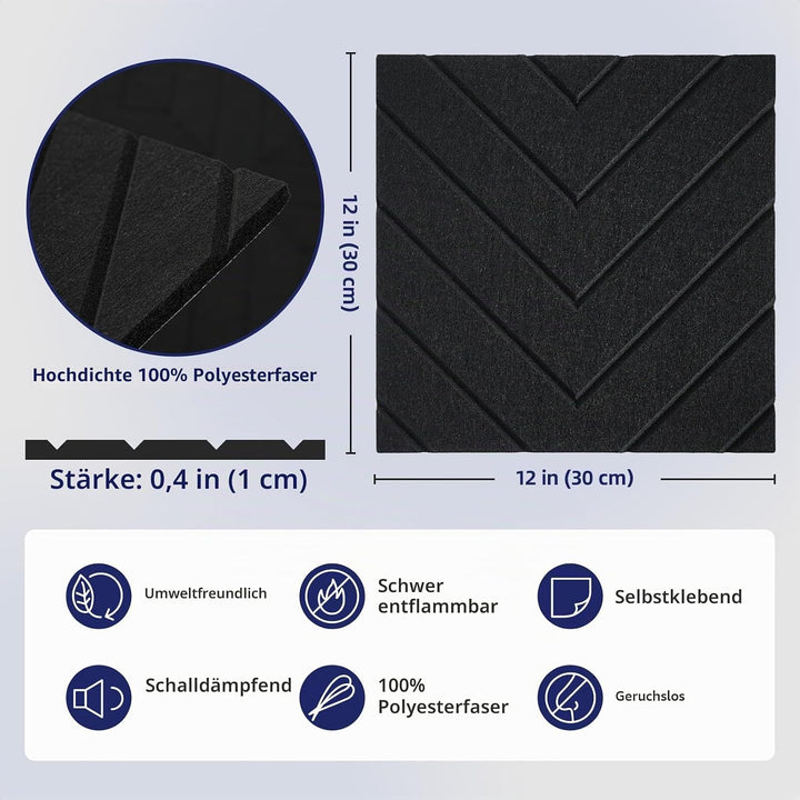 Vieshful Selbstklebende Akustikpaneele 20 Stück 30x30x1 cm – Hochdichte Schallschutzplatten Wandpane