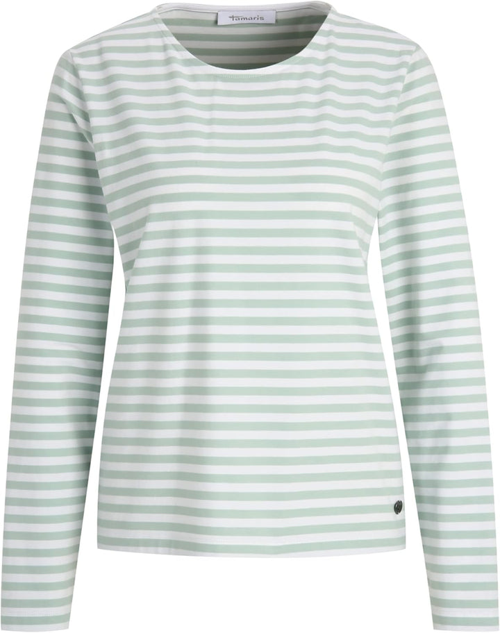 Tamaris Damen ASOLO Feminin ausgeschnittenes Langarmshirt T-Shirt, XL Bright White/Gossamer Green St
