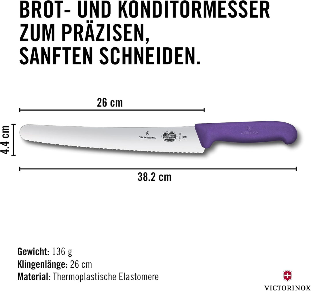 Victorinox Fibrox Konditorsäge mit Wellenschliff, Langes Küchenmesser für Kuchen und Backwaren, 26 c