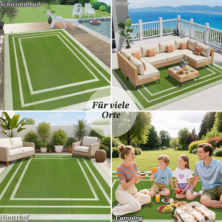 Outdoor Teppich Wetterfest 180x270cm Gras Grün Kunststoff Picknickdecken Wasserfest Reversible Campi