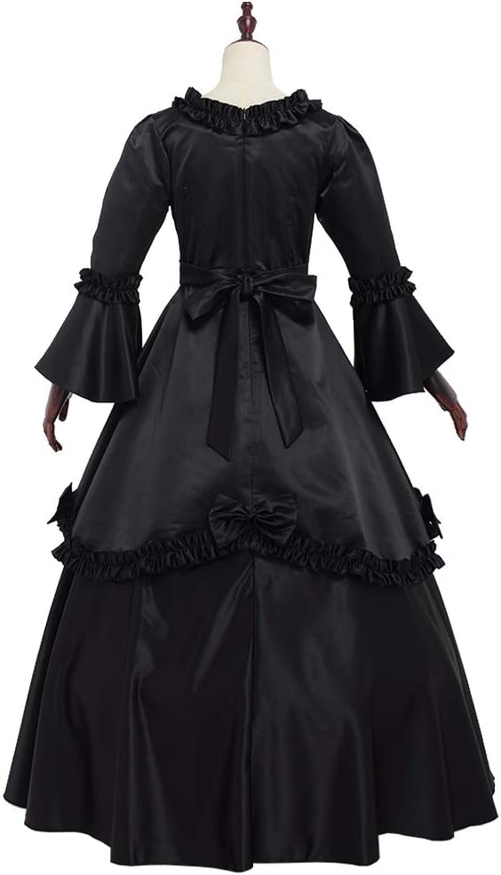 GRACEART Damen Langarm Mittelalter Kleid Gothic Viktorianisches Renaissance Maxi Kostüm M Schwarz, M