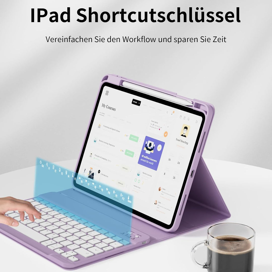 Hülle mit Tastatur für iPad A16 11/10 Gen 11/10,9 Zoll 2025/2022 Hellviolett-2, Hellviolett-2