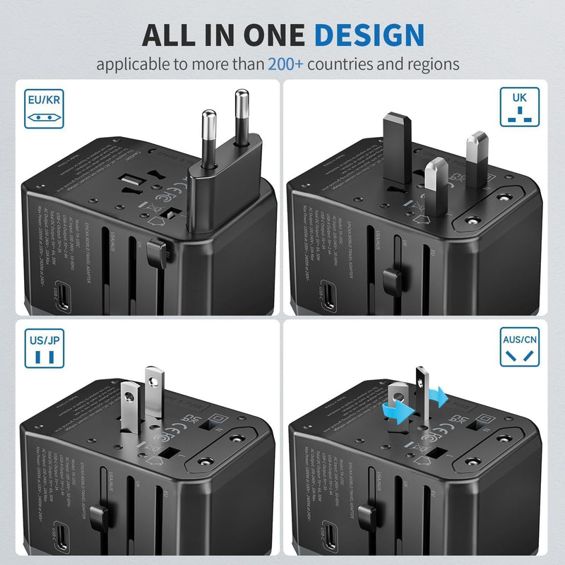 EPICKA Reiseadapter Weltweit, Universal Reisestecker Adapter 30W, Internationaler Steckdosenadapter