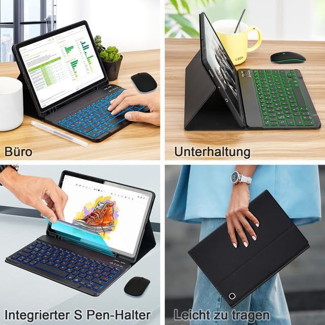 SOPPY Tastaturhülle mit Maus für Samsung Galaxy Tab S6 Lite, Hülle mit Tastatur & Maus Schutzhülle f