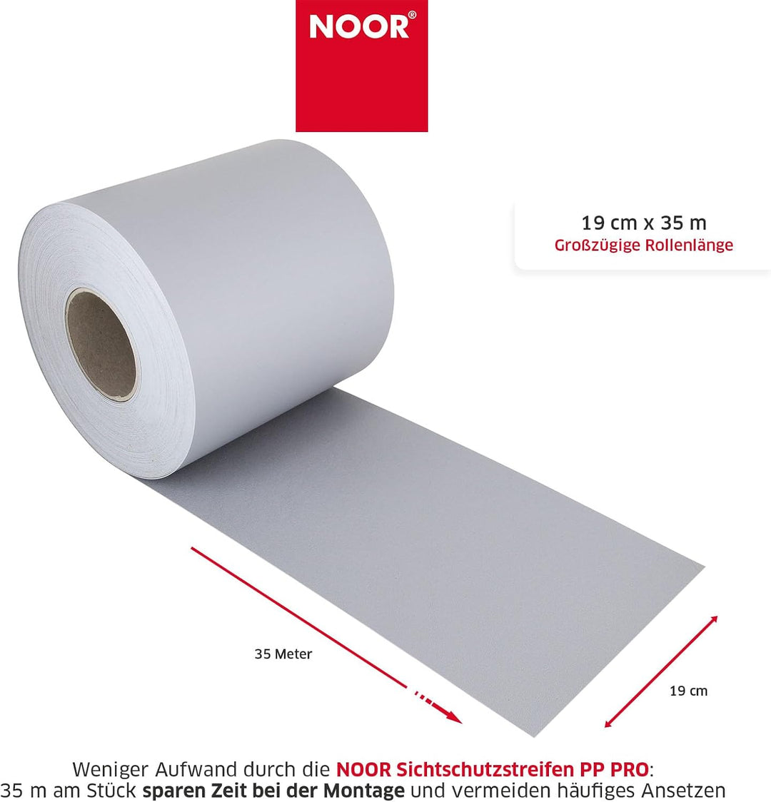 NOOR Zaunblende PP PRO 650 g/m2 Hellgrau I 0,19 x 35 m I Der ideale Sichtschutz für Ihren Doppelstab