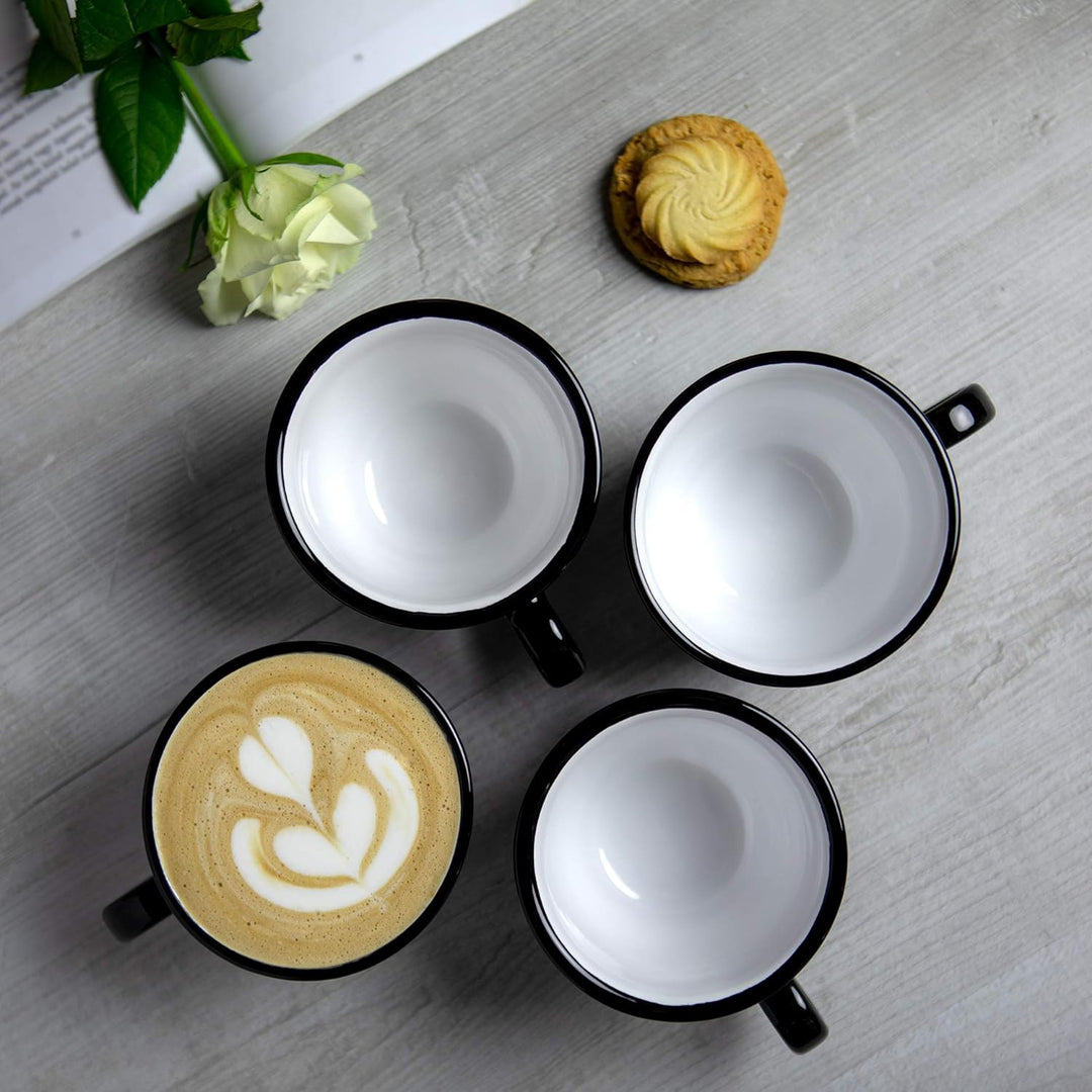 City to Cottage® - Keramik Kaffebecher Teetasse 350 ml | Schwarz und Weiss | Polka Dots | Handgemach