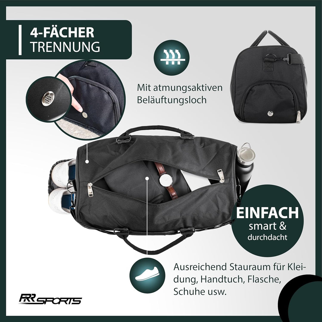 Sporttasche mit Schuhfach schwarz (30 Liter) Damen, Herren & Kinder - Sport Trainingstasche Fitness,