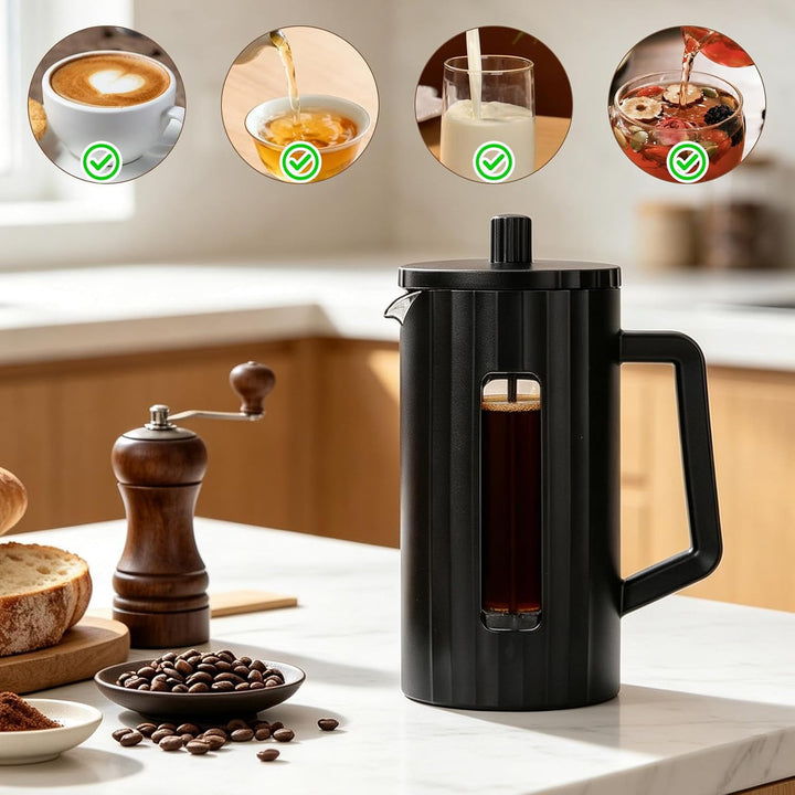 DASIAUTOEM French Press Kaffeemaschin 1L, Espressokocher, kanne Cold Brew und Heissgetränke, PP Edel