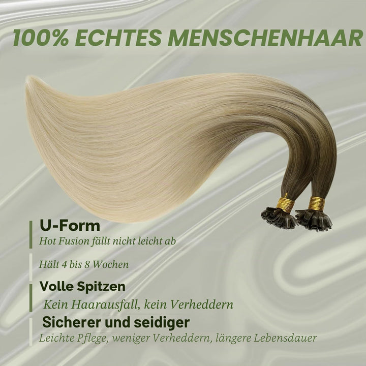 RUNATURE Bonding Extensions Echthaar 1g Lang 50cm Haarextensions Echthaar Keratin Blond Balayage 50g