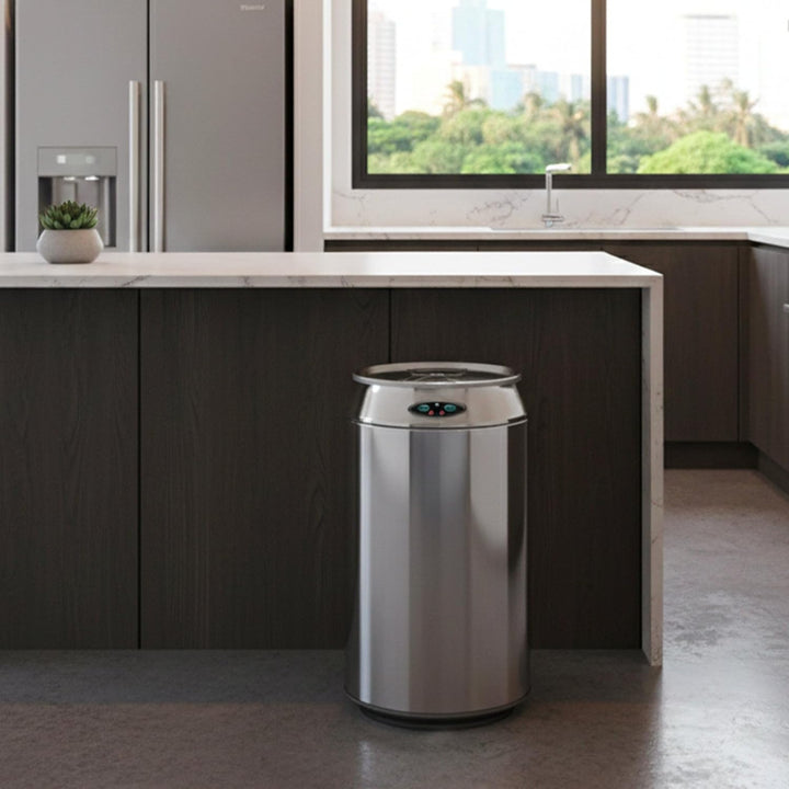 Automatischer 30L CAN-Küchenabfallkorb aus Edelstahl mit Eimer Chrome Inox, Chrome Inox
