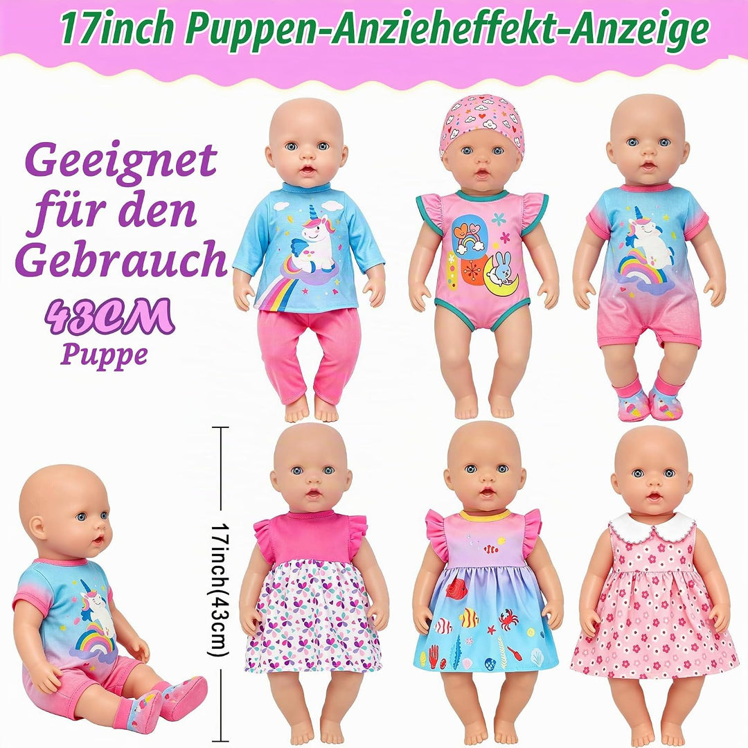 6er Baby Doll-Kleidungs- und Accessoires-Set für 13-16-Zoll-Puppen mit Kleidung, Hut, Socken und Ove