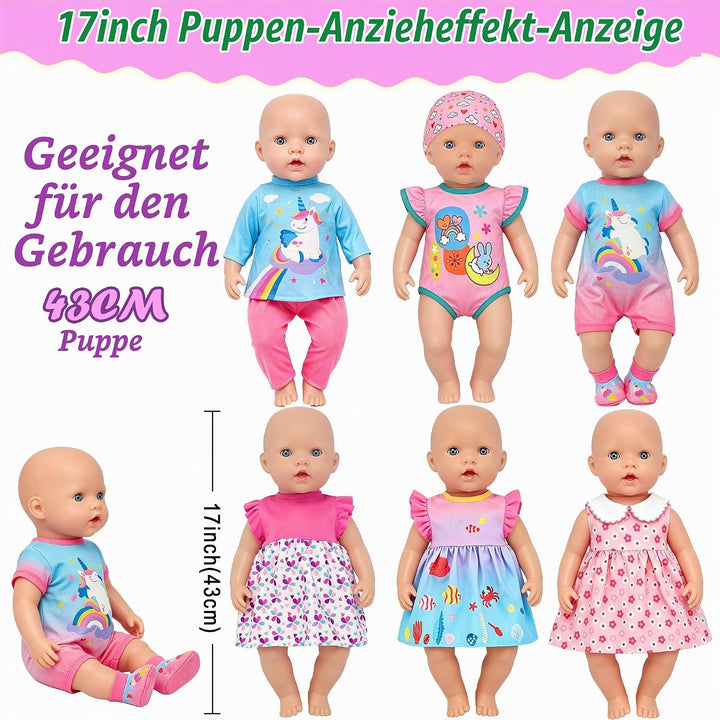 6er Baby Doll-Kleidungs- und Accessoires-Set für 13-16-Zoll-Puppen mit Kleidung, Hut, Socken und Ove