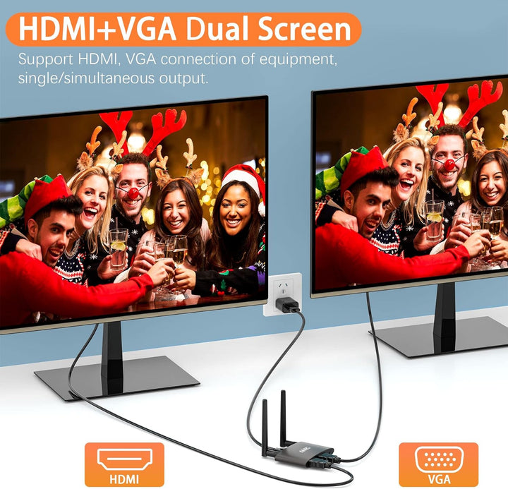 HDMI Wireless Transmitter and Receiver 4K/5G, TIMBOOTECH Kabelloser HDMI Sender Empfänger, VGA & HDM