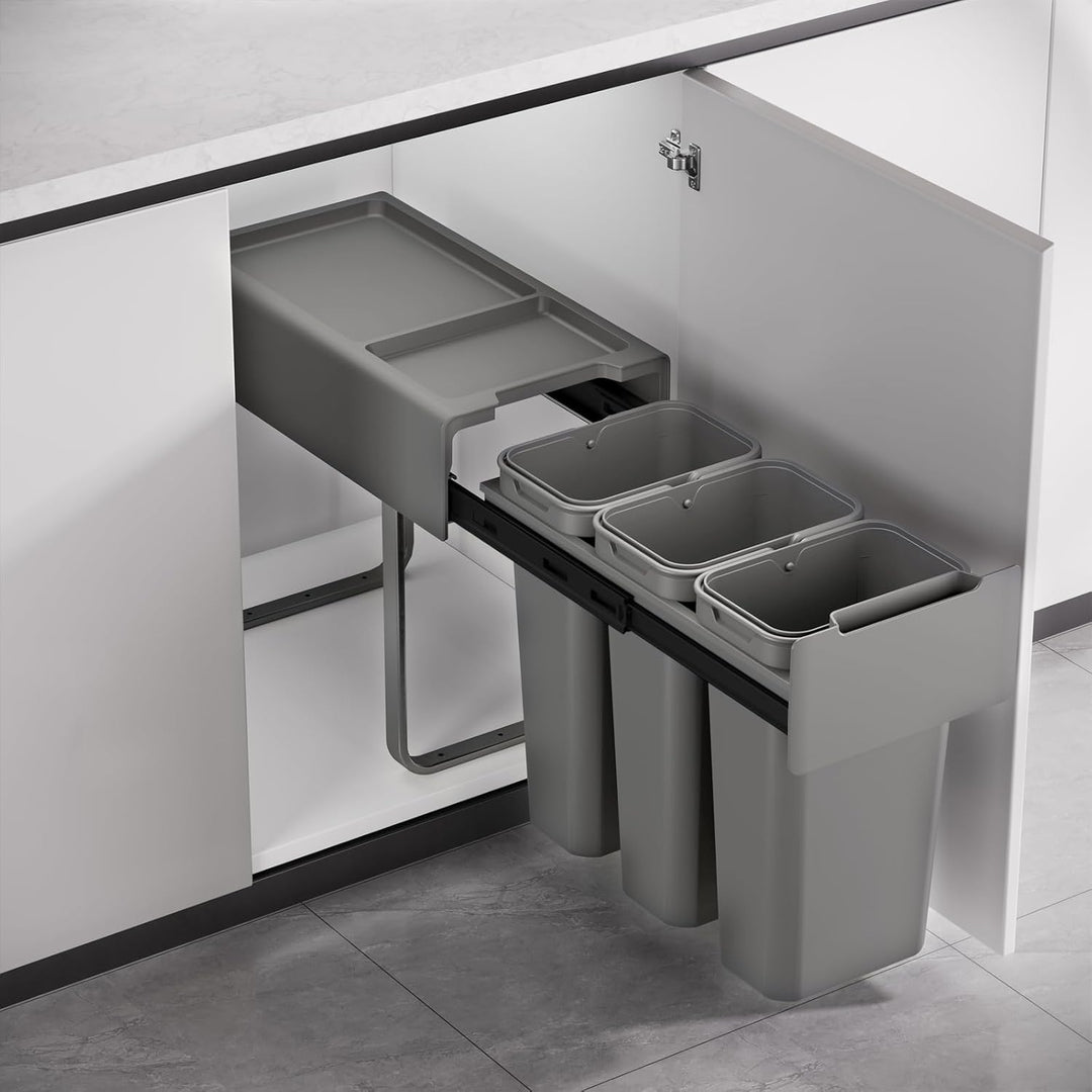 SVITA EM3x10 Einbaumülleimer 30L (3x10L) 3 Fächer mit Deckel Mülltrennsystem 3fach Küche Unterschran