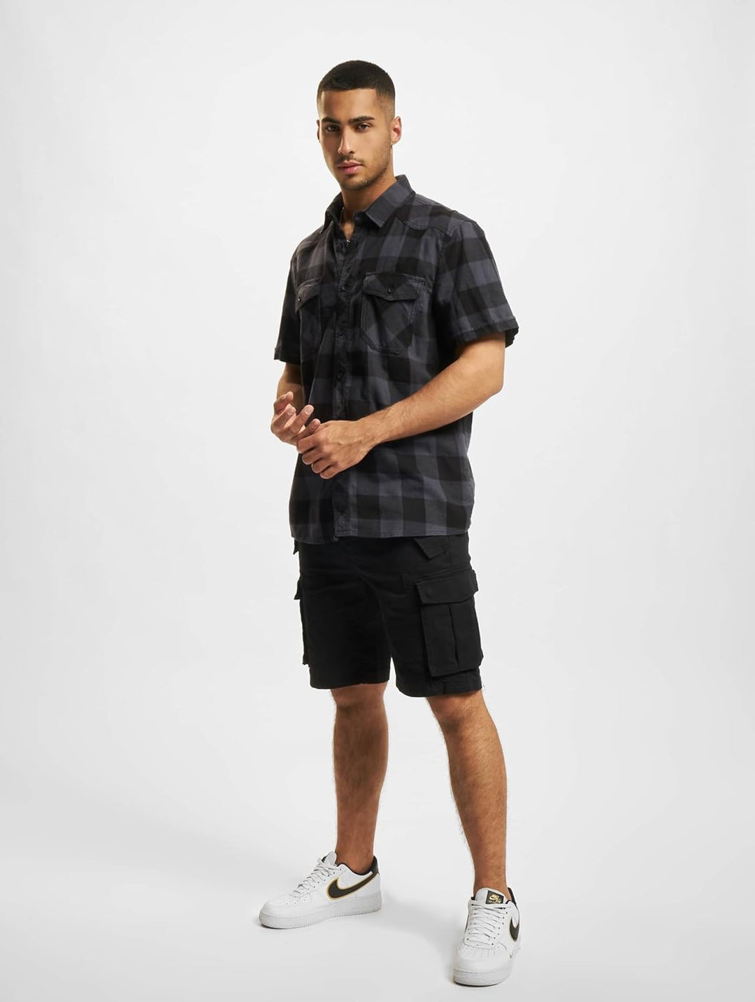 Brandit Check Shirt Herren Kurzarm Single Hemd S Grau-schwarz, Single Hemd S Grau-schwarz
