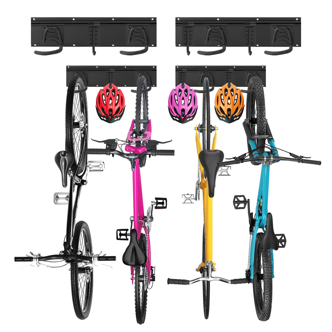 Sinoer Fahrradwandträger,Wandhalterung für 4 Fahrräder + 3 Helme, Werkzeugaufbewahrungshaken einstel