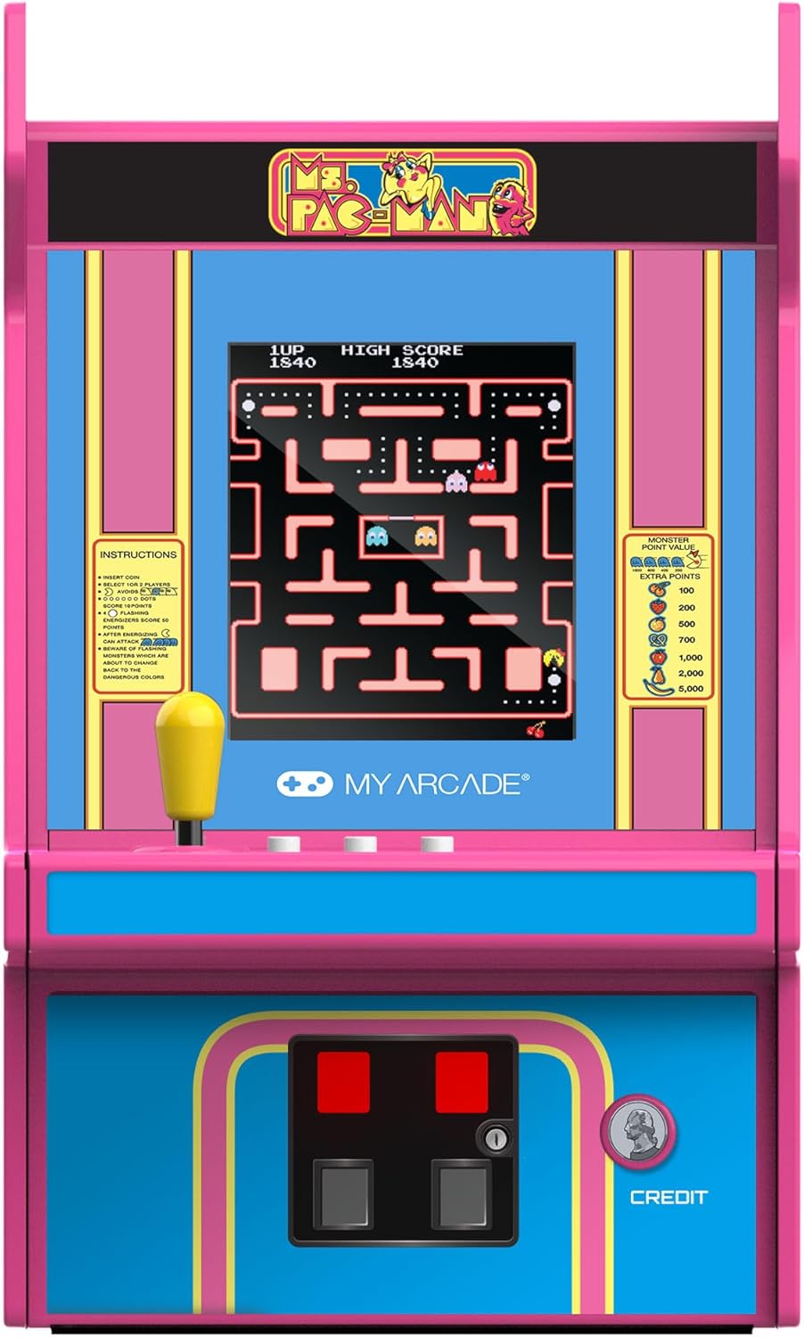 Micro Player PRO Ms. Pac-Man Retrogaming-Spiel 7 cm hochauflösender Bildschirm