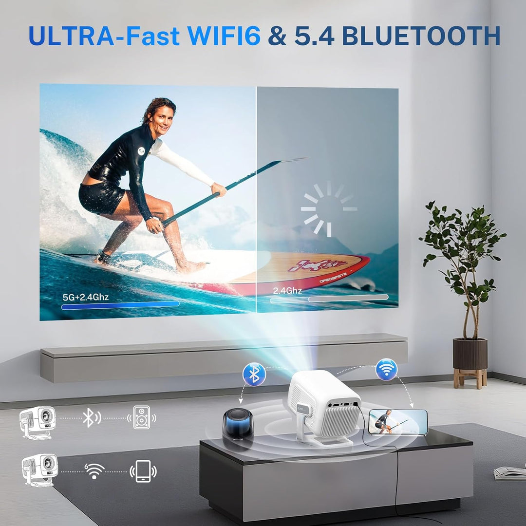 Smart Beamer Integrierte Apps Native 1080P 4K kompatibel 12000 Lumens, Autofokus Keystone Mini Proje