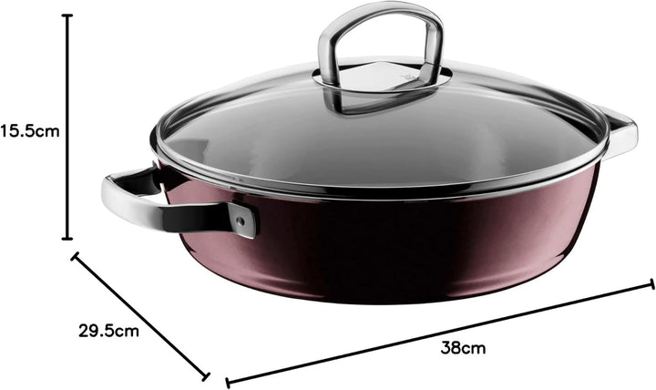 WMF Fusiontec Mineral Schmorpfanne 28 cm Induktion, Bräter mit Glasdeckel, Schmortopf 4,1l, hoher Ra