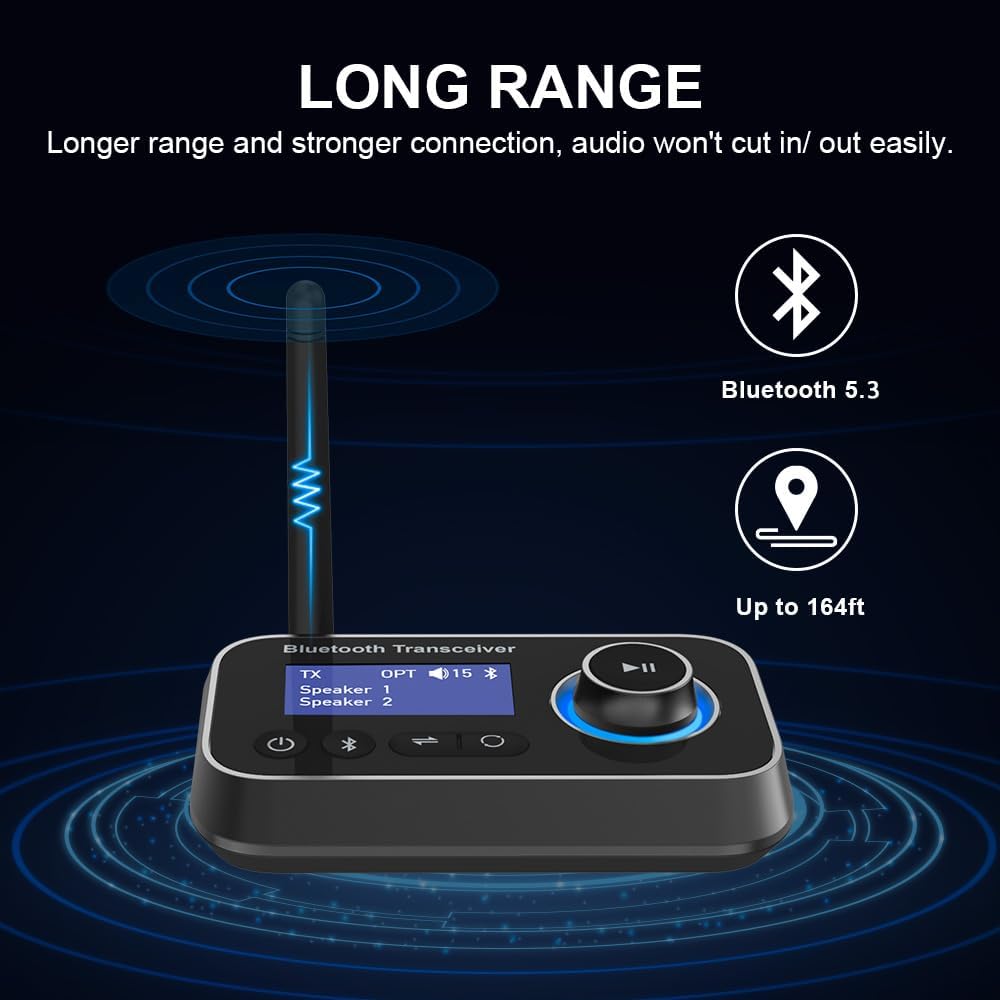 Ainostone 3-in-1 Bluetooth 5.3 Sender Empfänger für 2 Kopfhörer Bluetooth Audio Adapter Low Latency