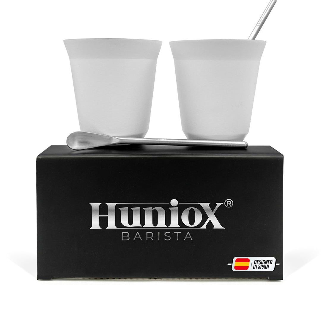 Huniox® 2 x 160 ML Doppelwandige Gläser - Espresso Tassen - Edelstahlbecher - Espressotassen 2er Set
