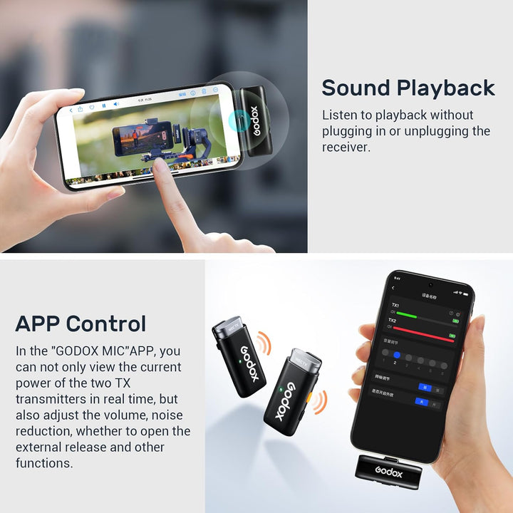 Godox WES 2 KIT2 Lavalier Mikrofon Wireless mit Rauschunterdrückung Kompatibel mit Type-C/Android, 1