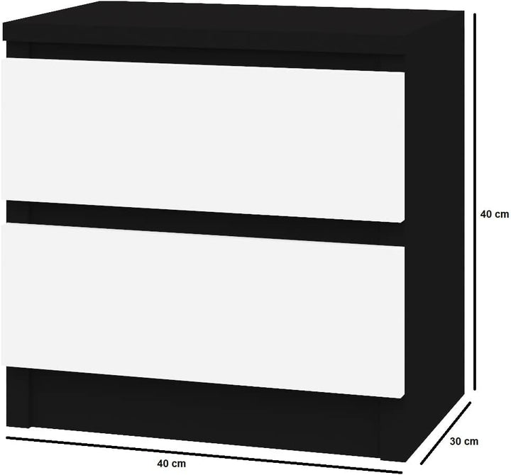 VBChome Nachttisch 40 x 30 x 40 cm Schwarz-Weiss Matt Nachttisch mit Zwei Schubladen für das Schlafz