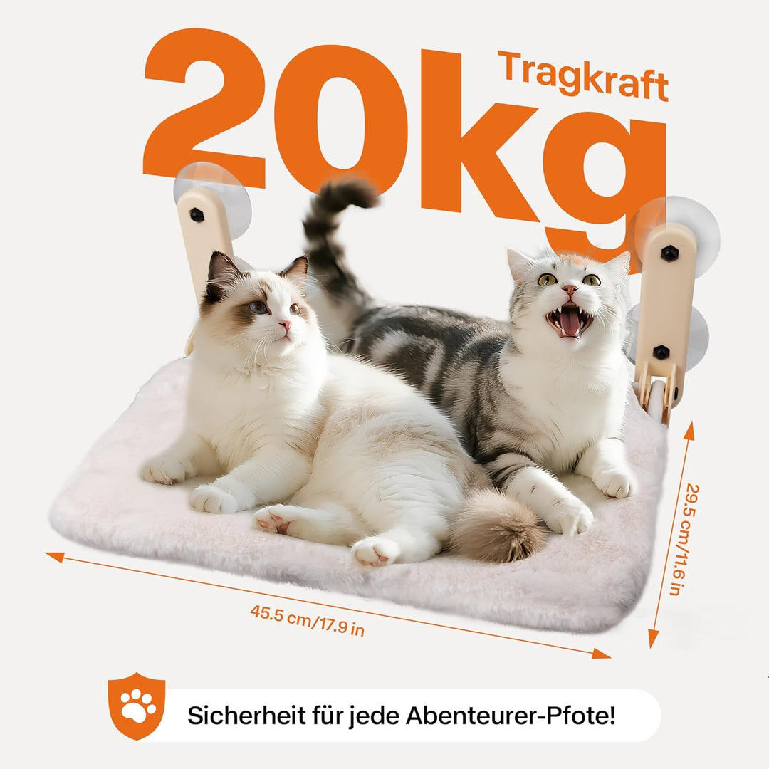 Pet Prime Katzen Fensterliege – 85mm Saugnäpfe & 20kg Tragkraft, Edelstahl-Gestell, 2 Abnehmbare Bez