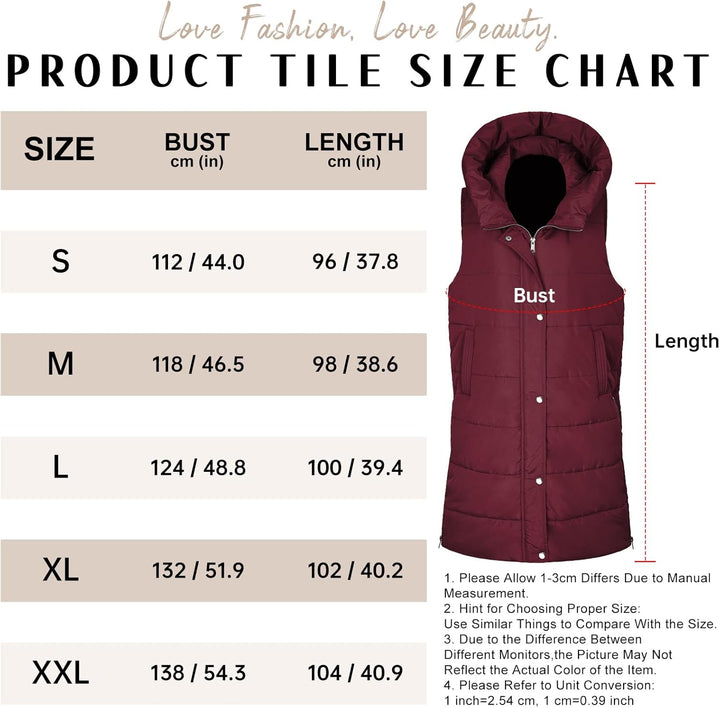 Yuson Girl Lange Jacke Weste für Damen Ärmellose Kapuzenweste Steppweste Damen Lang Winteroberbeklei