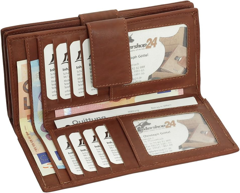 Luxus Leder Damen Geldbörse Portemonnaie Geldbeutel XXXL mit Reissverschluss 18,5 cm Farbe Braun, Br